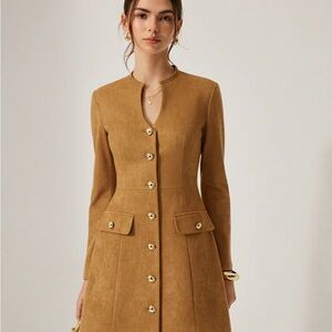 Elegant Tan Button-Up Dress